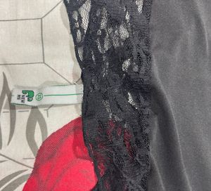 Newme Black Lace Trim Asymmetrical Top