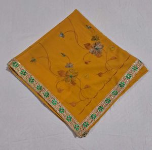Yellow Embroidered Saree with Blouse (free size)