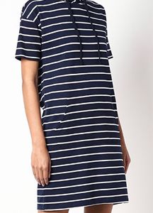Stripped Hooded Dress With Insert Pockets