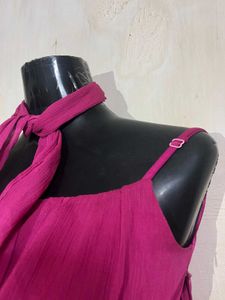 Vibrant Pink Halter Neck Top with Scarf