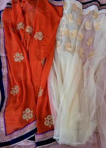 Elegant Orange n cream net  Saree