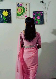 Elegant Pink Saree with Silver Border