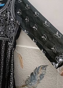 Elegant Black Kurta with White Embroidery