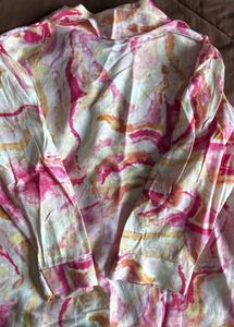 Pink Print Button-Down Top