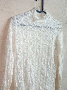 See-through Lace Mock Neck Top