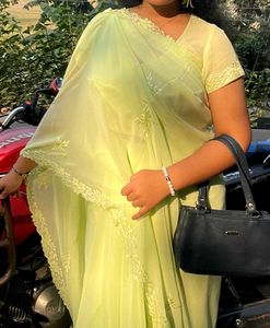Elegant Light Green Embroidered Saree