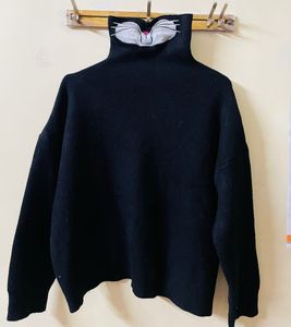 Fun Black bunny Turtleneck Sweater