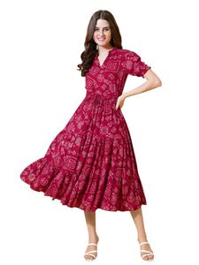 Femvy Anarkali Fit & Flare Tiered Midi Dress
