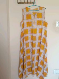 Yellow & White Checkered Sleeveless Maxi