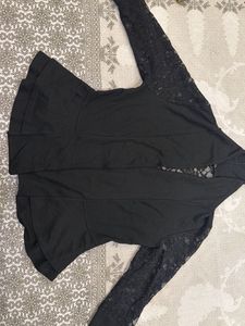 Elegant Black Lace Sleeve Peplum Top