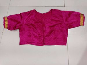 Vibrant Blue &amp; Pink Saree with Gold Motifs