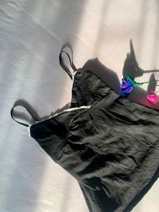 Black Lace Trim Pyjama Set
