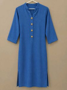 Vibrant Blue Kurta with Embellished Buttons