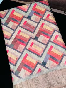 Cotton  Designer Geometric Print Saree
