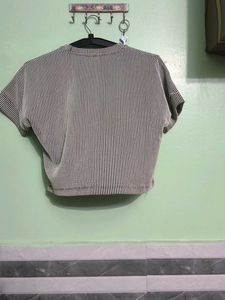 Striped T-Shirt with Smiley Patch m size