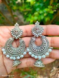 Trendy Silver Oxidized Hanging Earring