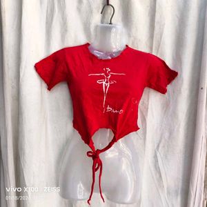 Red Crop Top with Dancer Graphic