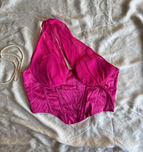 Chic Hot Pink Halter Neck Corset Top