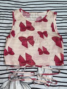 Sheer Bowknot Print Mesh Top