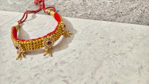 Red &amp; Gold chokar on rajputi poshak and saree