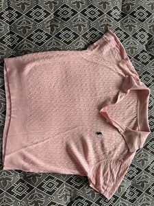 Pink Cable Knit Polo Top