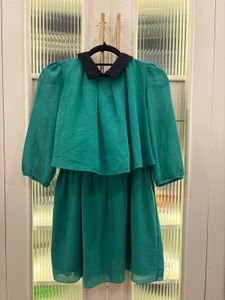 Emerald Green Dress with Black Collar