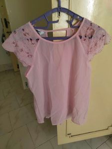 Cute Pink Top with Embroidered Sleeves