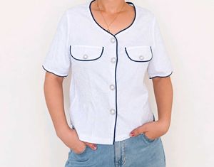 Chic White Short Sleeve Button-Up Top