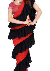 Red N Black Ruffle Saree