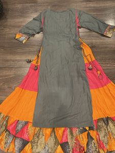 Vibrant Embroidered Kurta Skirt Set