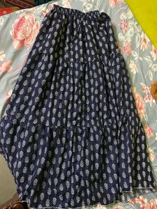 Navy Blue Printed Tiered Maxi Skirt