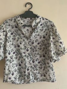 Puff Sleeve Pure Cotton Button-Up Top