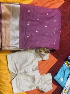 Elegant Purple &amp; Silver Saree with Blouse
