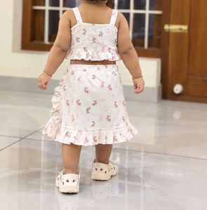 Cute Bunny Print Baby Girl Outfit
