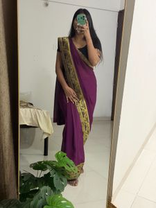 Elegant Purple Saree with Rich Golden Border