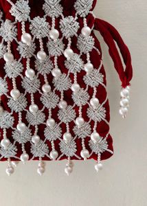 Elegant Maroon Beaded Potli Bag