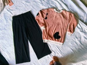 Very Fancy Korean Top With Wide Leg Pant