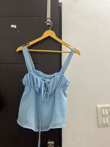 Sky Blue Smocked Tie-Front baby doll top