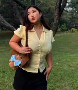 Cute Yellow Striped Button-Up Shirt