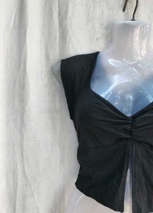 Chic Black Ruched Crop Top