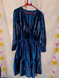 Blue Velvet Print Dress