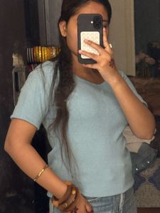 Soft Blue Ribbed Knit Top