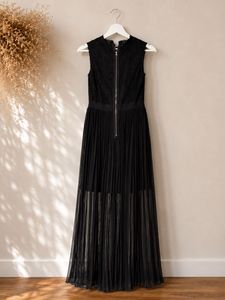Elegant Black Pleated Maxi Dress by Madame