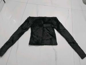 Black Furry Off shoulder warm top