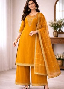 Yellow Embroidered Kurta Set with Palazzo