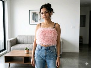 Pink Faux Fur Crop Top