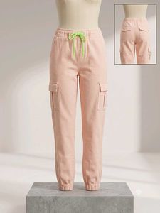 Pink Cargo Pants with Drawstring