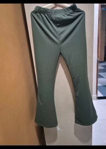 Olive Green Ribbed Top With pants(coord Set)