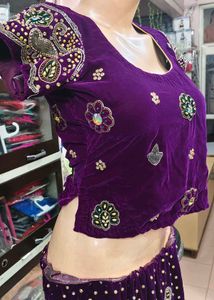 Exquisite Purple Velvet Lehenga Choli Set