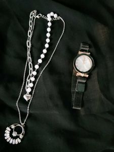 Elegant Silver Necklace &amp; Watch Set